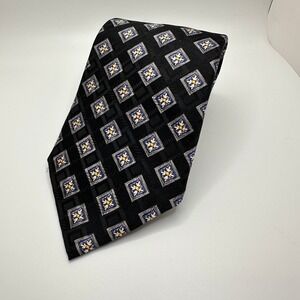 JZ Richards for Nordstrom Mens Silk Tie Black Blue Gold Geometric Medallion USA‎